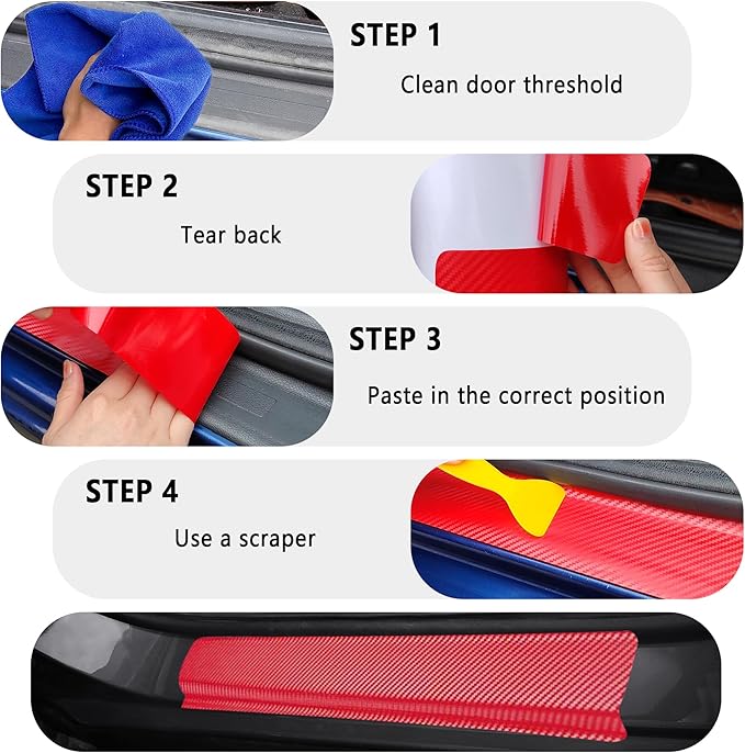 4PCS Car Door Sill Protector with Scraper,Carbon Fiber Car Door Protector Edge Guards for Front Rear Door Sills,Universal Anti-Scratch Car Door Threshold Strips (Purple)