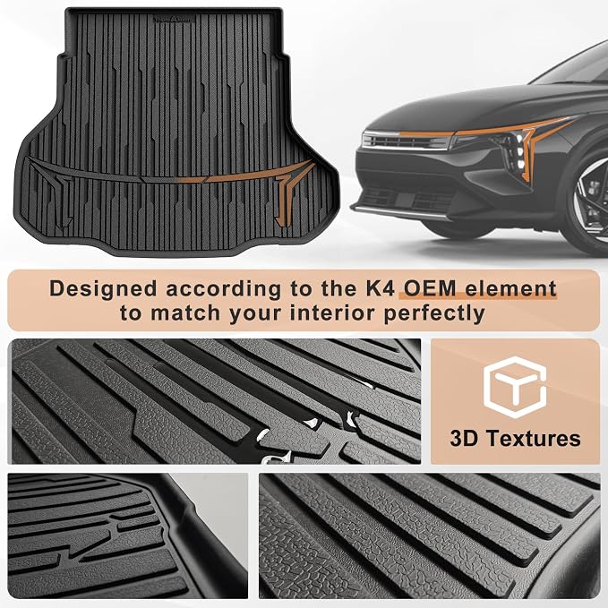 TripleAliners All Weather Trunk Mat Compatible with 2024-2025 2026 KIA K4 Sedan Accessories Cargo Mat Custom Fit TPE Full Coverage Protection Odorless Waterproof Cargo Liner