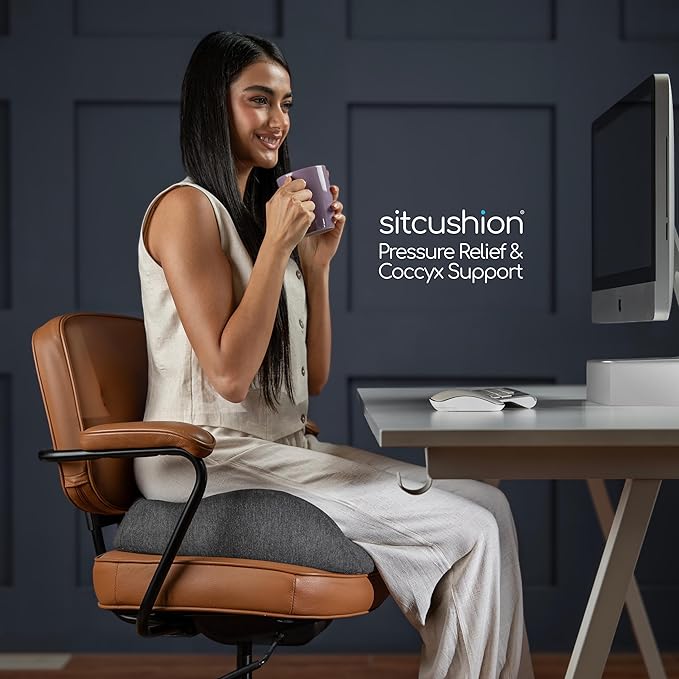 SitCushion Ergonomic Seat Cushion for Sciatica & Tailbone Pain Relief – Extra Large Memory Foam Office Chair Cushion for Long Sitting, Orthopedic Coccyx Cushion for Desk Chair, Car & Wheelchair(Black)