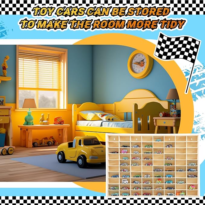 Seenelling Hot 1/64 Diecast Wheels Display Case Holds Toy Cars Wooden Wall Mount Car Display Shelf Storage Organizer Case for Toy Collectibles, Wheel, Model, 10 Layers (80 Spaces)