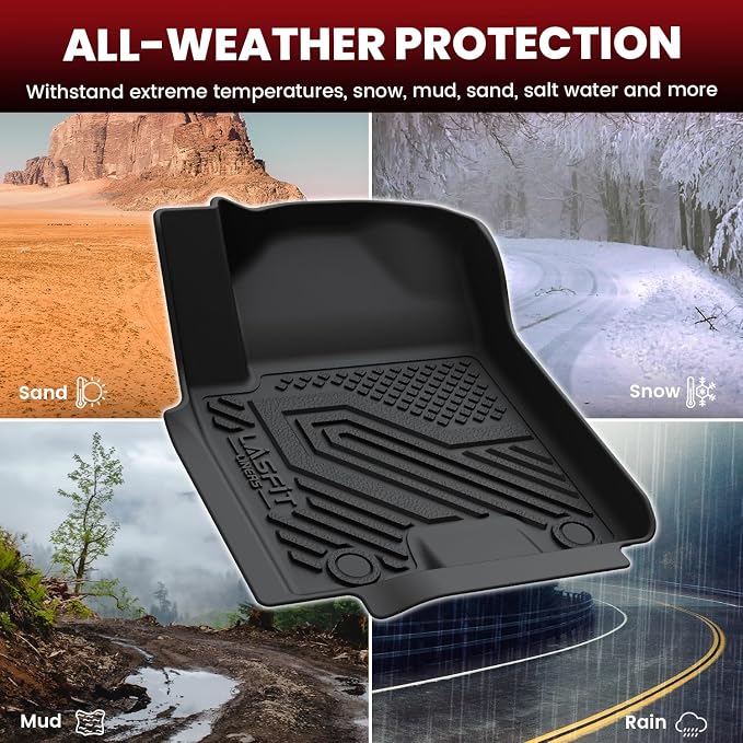 LASFIT Floor Mats for Nissan Armada/Infiniti QX80 2024 2023 2022 2021 2020 2019 (Only Fits for 8 Seats, Bench Seats), All Weather TPE Custom Fit Floor Liners for 2019-2024 Armada/QX80 Car Mats