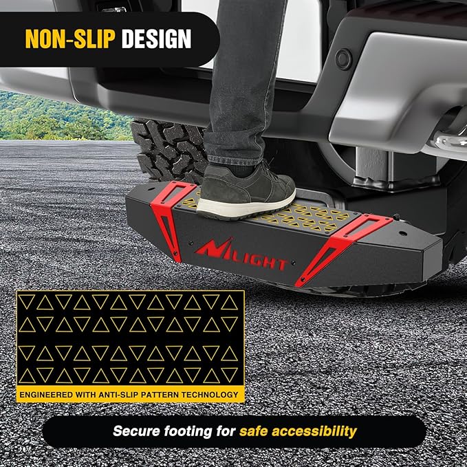 Nilight Hitch Step with Whip Mount Holes 2" Receiver Upgraded Textured Black Anti-Slip Step Bar Rear Bumper Guard Protector Includes Hitch Lock & U-Bolts Universal Fit for Trucks SUV Car Van