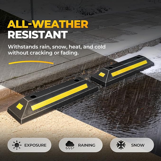 Auto Dynasty 2Pcs Heavy Duty Parking Aid for Garage, 21" Rubber Tire Stops for Garage Floor, High Visibility Garage Car Stopper with Reflective Safety Strips for Car Curb Floor Parking Lot