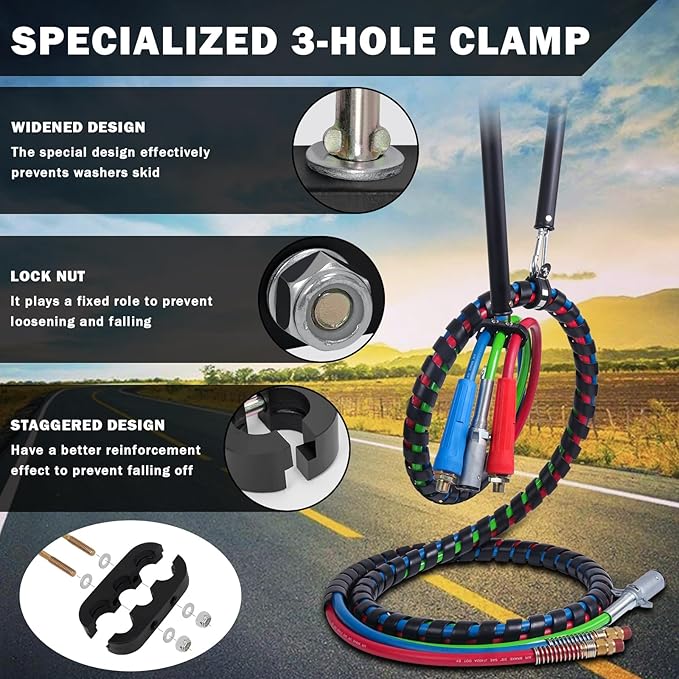 CheeMuii 2 PCS 16" Single Tender Spring Kits with 3in1 Hose Holder and 3-Hole Clamp Heavy Duty Tender Spring for Semi Truck Air Lines Kit with 2 Style Air Line Holders for Truck Trailer Tractor