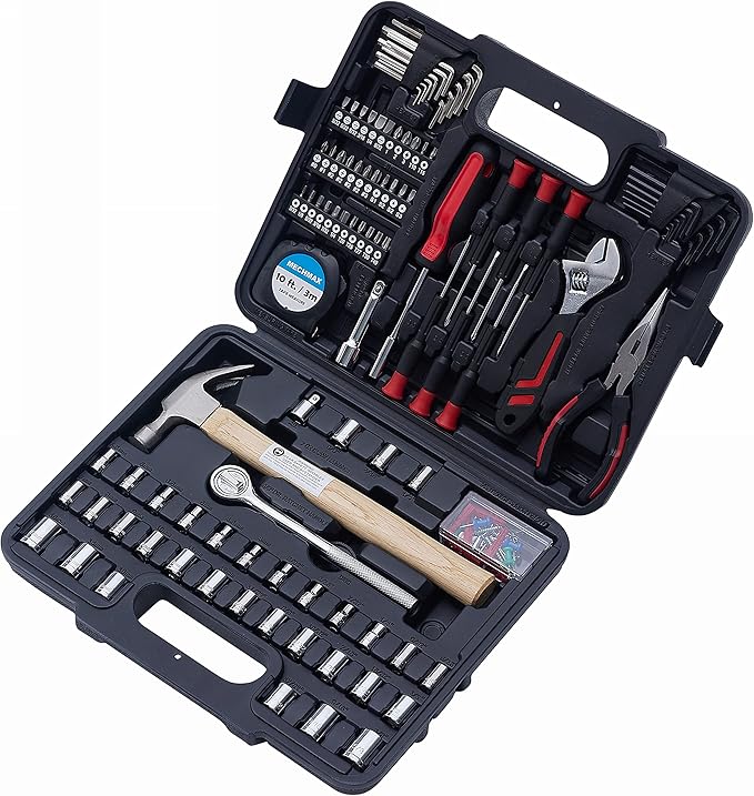 MECHMAX 149-Piece Tool Kit, Home & Auto Repair Hand Tool Set with Hammer, Socket Wrench, Pliers & Storage Case. Essential DIY Mechanics Set for Household, Apartment, Dorm & A Gift