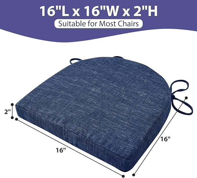IPYNBAP Chair Cushions for Dining Chairs, Kitchen Chair Cushions, 16'' x 16'' x 2'', Non Slip Indoor Seat Cushions, Chair Pads for Dining Chairs with Ties & Removable Cover, Set of 4, Navy