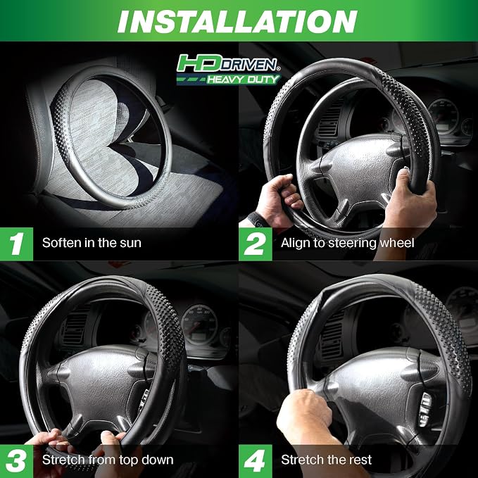 HD Driven SWC Premium Woodgrain Leather Steering Wheel Cover – 18” Diameter for Semi-Trucks, Ribbed Rubber Core & High-Performance Leather, Vehicle Accessories