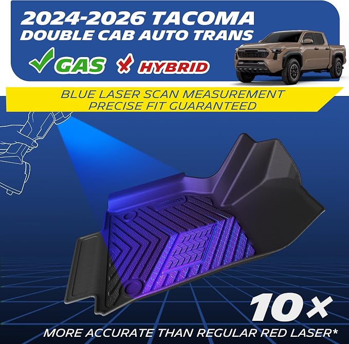 Michelin Vehicle Mats, Premier Series All-Weather TPE Custom Fit Liner for Toyota Tacoma Gas 2024-2026 Double Cab Auto Trans (3 Piece)