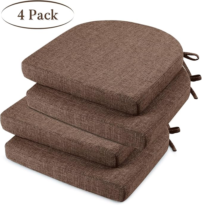 Basic Beyond Chair Cushions for Dining Chairs 4 Pack, Kitchen Chair Cushions with Ties and Non Slip Backing, 16 x 16 inches Chair Pads for Dining Chairs (Brown)