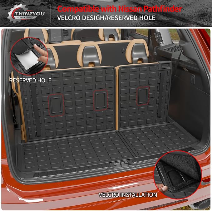 Cargo Mat Compatible with 2022-2025 2026 Nissan Pathfinder Trunk Mat Cargo Liner TPE All Weather Trunk Liner 2024 Pathfinder Accessories (Trunk Mat with Backrest Mat)
