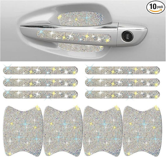 JOYCOURT 10PCS Bling Car Door Handle Anti-Scratch Sticker, Universal Car Doors Handles Protective Cover, Shiny Rhinestone Auto Decor Accessories for Women (Colourful)