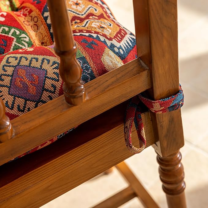 vctops Boho Chair Cushions with Ties U-Shaped Soft Comfortable Chair Pads Non Slip Seat Cushions for Indoor Dining Room and Kitchen Chairs (Pattern A,18"x18")