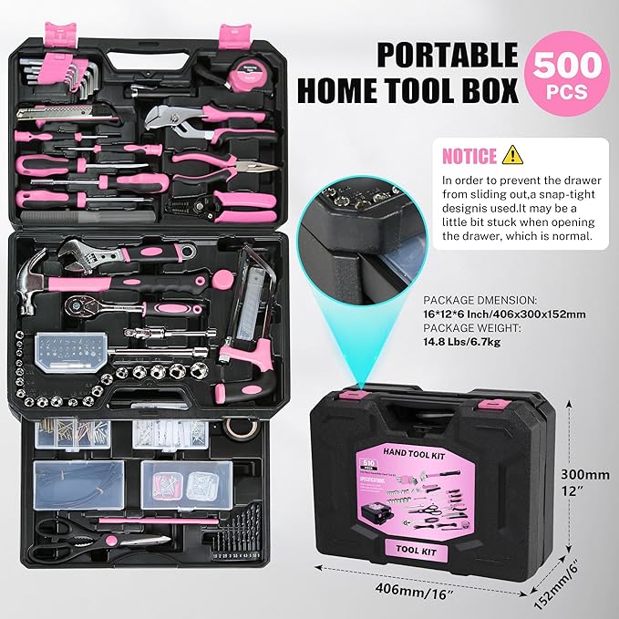 General Tool Kit 500-PCs for Home and Auto Mechanic Hand Tool Set with Drawer Storage Case Essential Toolbox for Men & Women DIYers