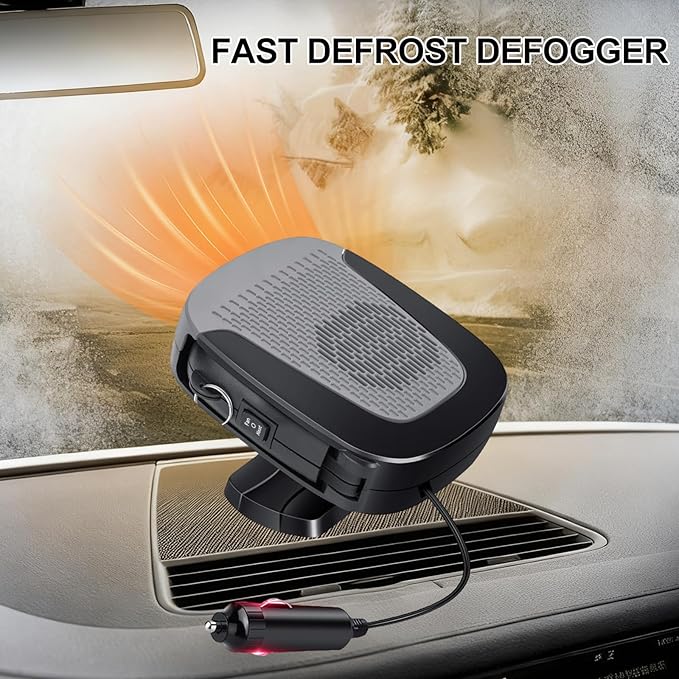 Car Heater With Handle,2IN1 Heating & Cooling, 12V 150W Portable Fast Heating Auto Windshield Defogger Defroster 360 Degree Rotary Automobile Windscreen Heater Plug into Cigarette Lighter