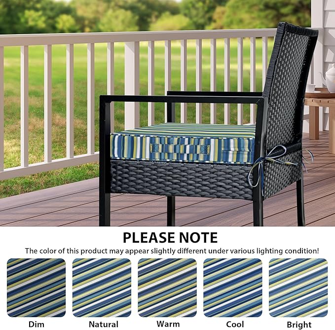 IPYNBAP Outdoor Chair Cushions Set of 4 -Waterproof Outdoor Seat Cushions for Patio Furniture, Patio Chair Cushion with Handle and Ties, Out Door Chair Pads,18.5x16x3-Square, Blue Stripe