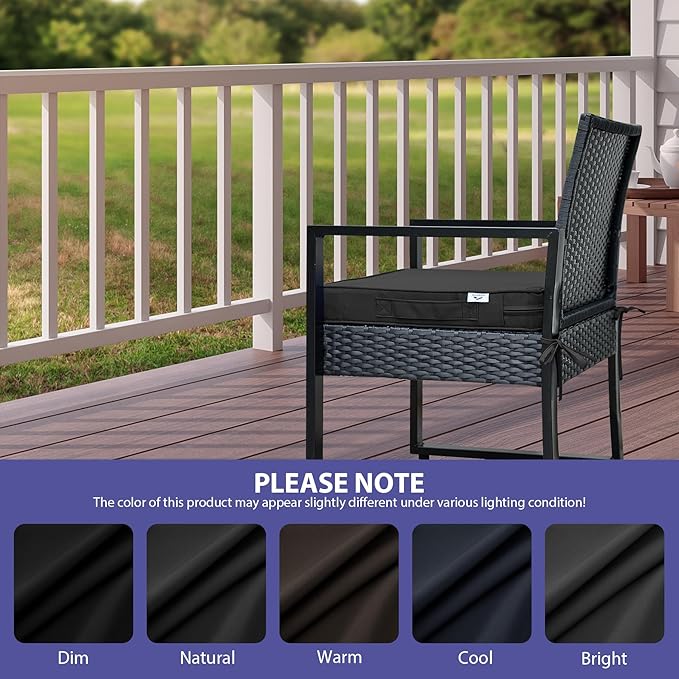 IPYNBAP Outdoor Chair Cushions Set of 4 -Waterproof Outdoor Seat Cushions for Patio Furniture, Patio Chair Cushion with Handle and Ties, Out Door Chair Pads,17x16x2-Square, Black