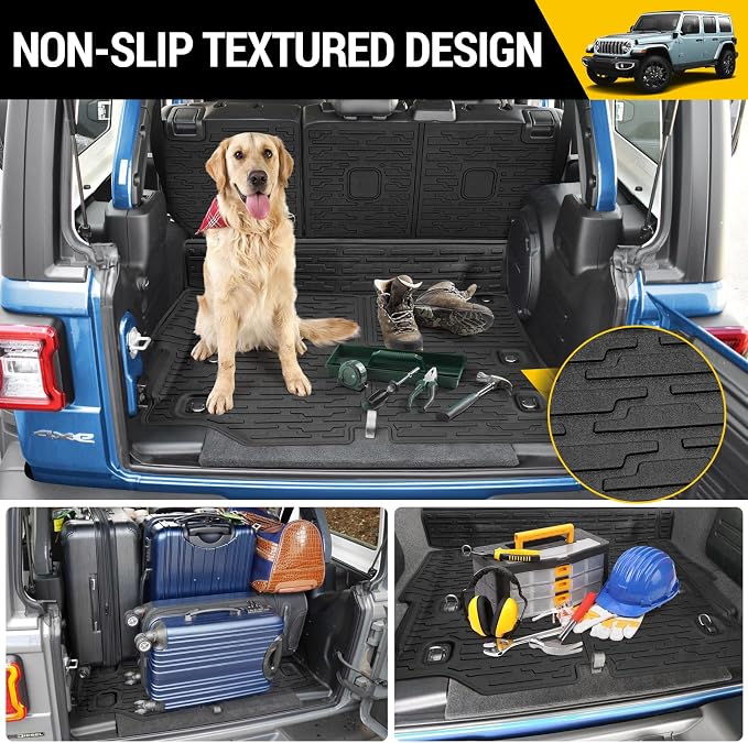 Cargo Mats for 2021-2025 Jeep Wrangler JL 4XE Trunk Mat with Backrest Liner All Weather TPE Protector Rear Back Seat Mats for 2021 2022 2023 2024 2025 Wrangler JL 4XE 4 Door Accessories