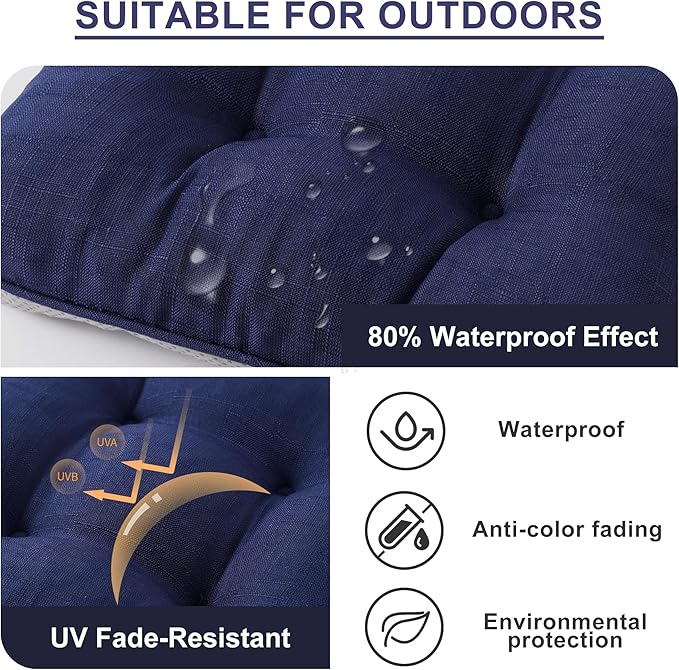 Battilo Chair Cushions Set of 4 for Dining Chairs, Seat Cushions for Kitchen Chairs with Non-Slip Backing, Indoor/Outdoor Waterproof Chair Seat Pads with Ties, 15.5"x15.5"x4", Navy