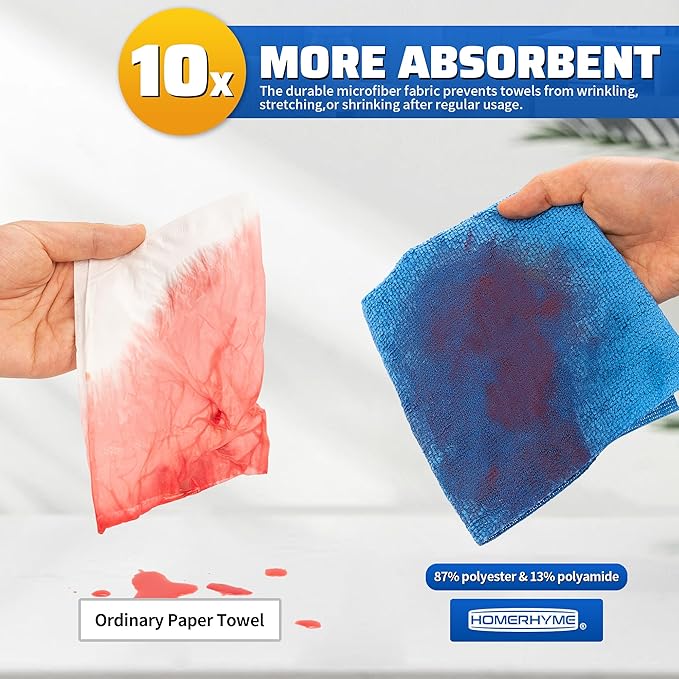 HOMERHYME Shop Towels, 150 Pack Cleaning Rags Microfiber Towels, Bulk All-Purpose Microfiber Cleaning Cloth Lint-Free Wipe Washcloth for Commercial Garage Automotive & Housekeeping 11.5"*11.5"