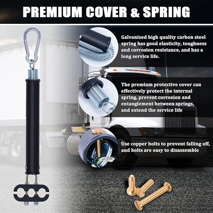CheeMuii 20" Single Tender Spring Kit Heavy Duty ABS Air Line Hose Tracker Tender Kit with 3 Hose Holders for Semi Truck Trailer Tractor