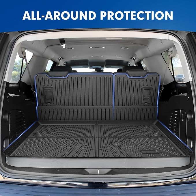 Mixsuper Cargo Liner for Chevy Suburban/GMC Yukon XL/Cadillac Escalade ESV 2015-2020, All Weather Cargo Mat Backrest Mat TPE Back Seat Cover Protector for Suburban Accessories
