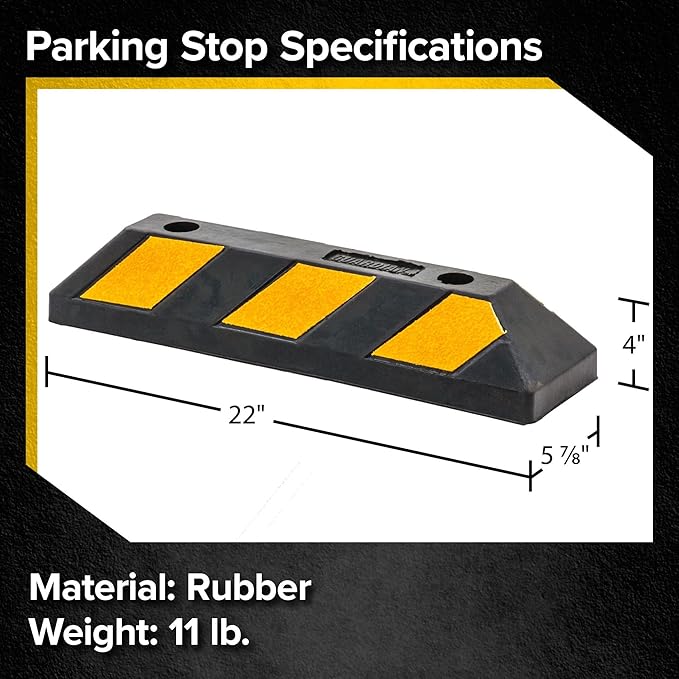 Guardian 2' Parking Stopper for Garage, Rubber Curb, Mounting Holes