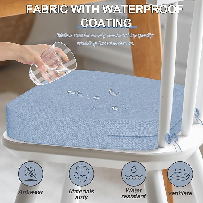 17'' x 16'' x 2.5"Thick Chair Cushions for Dining Chairs, 4 Pack WaterProof Easy Clean Kitchen Chair Pads with Ties and Non-Slip Backing - 30D High Elastic Foam Soft Kitchen Chair Cushions