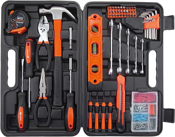 CARTMAN 152-Piece Basic Household Hand Tool Set,with Toolbox Storage Case, All Purpose Home Tool Kit Includes Essential Tools for Office College Repairs Orange