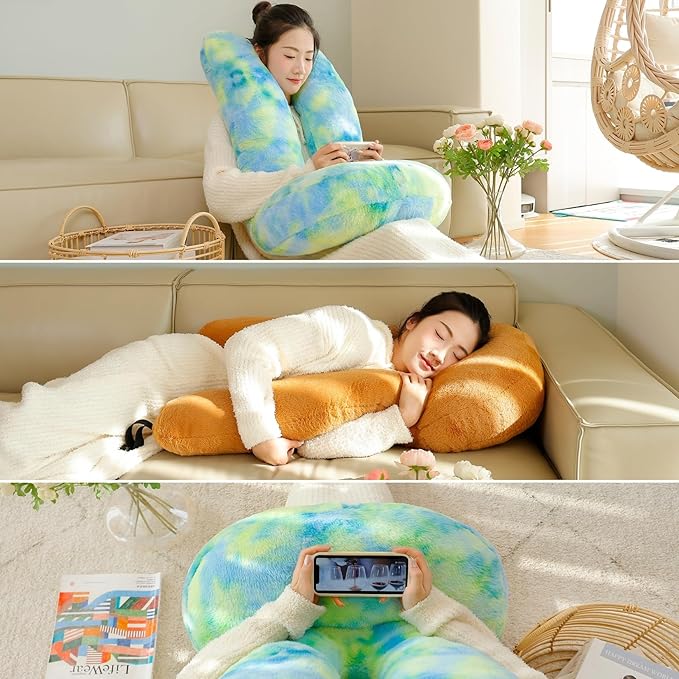 FHSGGP Travel Pillow Car Travel Sleep Support Pillow 2-in-1 Lap Pillow and Car Pillow with Neck and Body Support for Adults and Kids on Long Trips Kids Travel Pillow Colorful Green