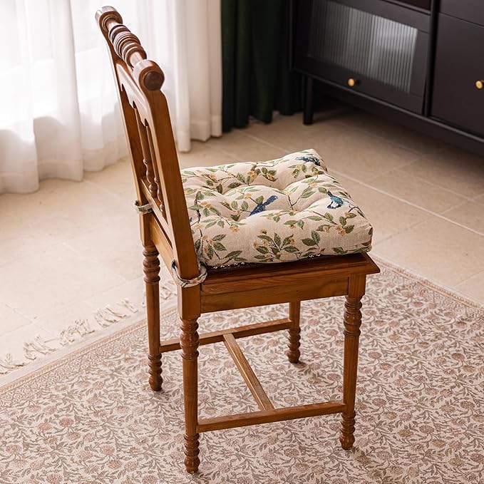 vctops Farmhouse Brid Print Chair Cushions with Ties U-Shaped Soft Comfortable Chair Pads Non Slip Seat Cushions for Indoor Dining Room and Kitchen Chairs (White,18"x18")