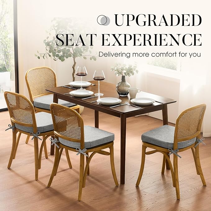 Basic Beyond Chair Cushions for Dining Chairs with Ties and Removable Cover, 2" Thick Seat Cushions for Kitchen Chairs, Set of 4, 17" x 16", Light Grey