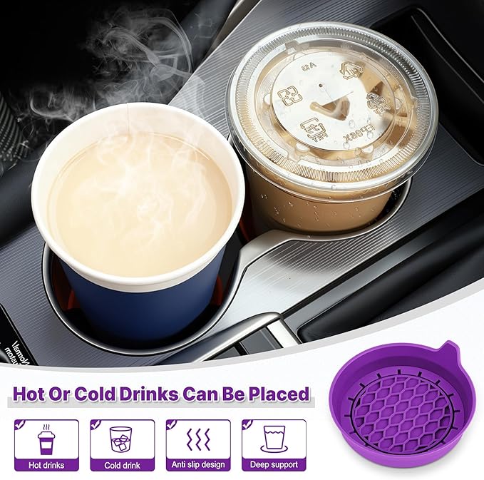 SINGARO Car Cup Holder Coaster, Silicone Cup Holder Insert, Universal Non-Slip Cup Holders, Car Accessories Interior for Women and Man 4 Pack Purple