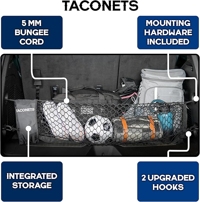 Envelope Cargo Net for Suburban | Tahoe | Yukon/XL | Escalade/ESV - Fits 2015-Current - Upgraded 5mm Bungee - Integrated Storage Bag - Heavy Duty Hooks - Designed in USA