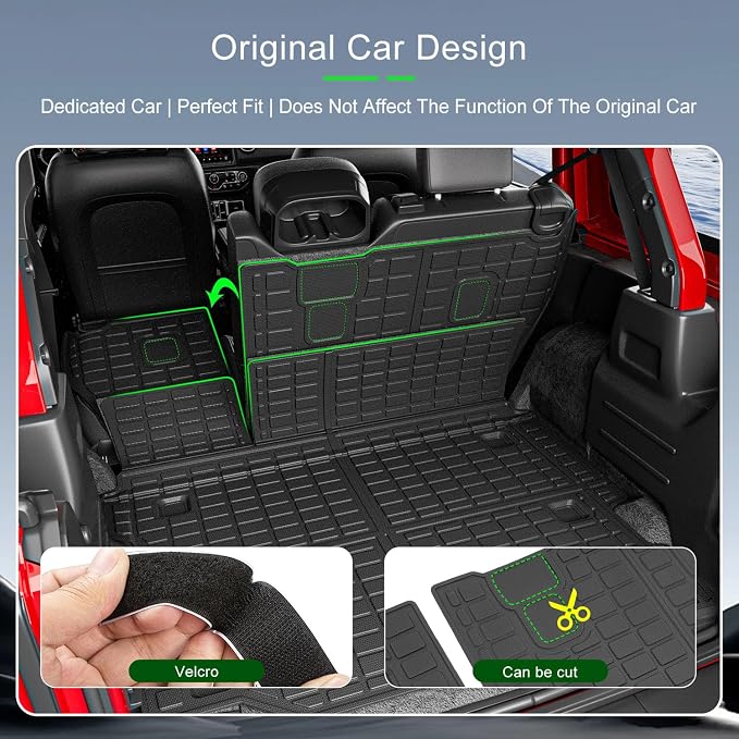 xipoqix Cargo Mat Backrest Mat Compatible with 2018-2025 Jeep Wrangler JL Unlimited 4X4 TPE Cargo Liner TPE Replacement for 2018-2025 Jeep Wrangler JL Accessories (Trunk Mat+Backrest Mats)