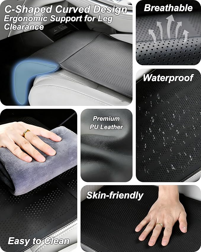 Car Seat Leg Extender Cushion, Memory Foam Under-Thigh Support Car Seat Cover– Breathable PU Leather, Non-Slip Secure Fit for Driver Seat and Office Chair, Ideal for Long Drives & Road Trips