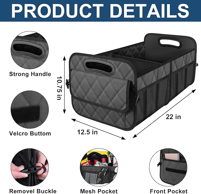 Deosk Trunk Organziers and Storage with 6 Big Pocket,Car Accessories for Women/Men 50L Waterproof Polyester Trunk Organzier for Car/SUV/Minivan/Truck(Medium,Charcoal)
