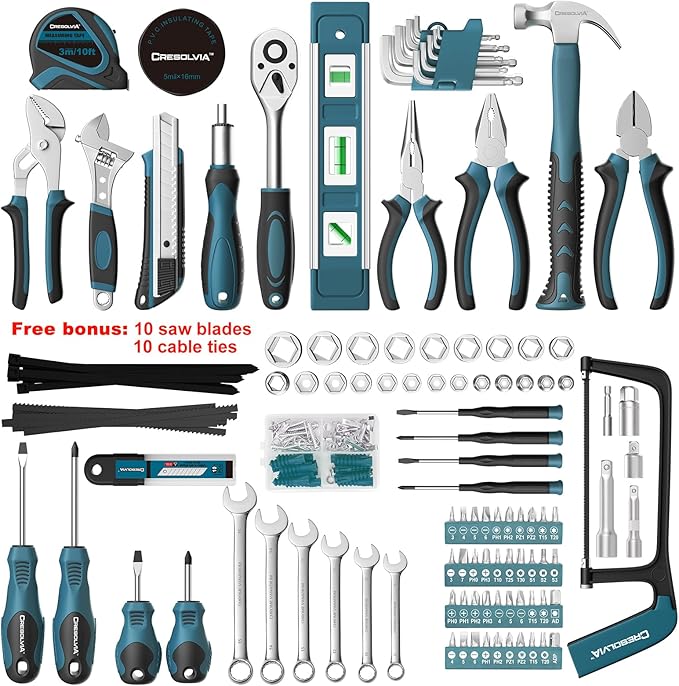 Home Tool Kit 199 Piece Basic Household Auto Repair Tool Set Car Toolbox General Hand Tool Kit for Home Men Women DIY with Plastic Toolbox (Blue and black)