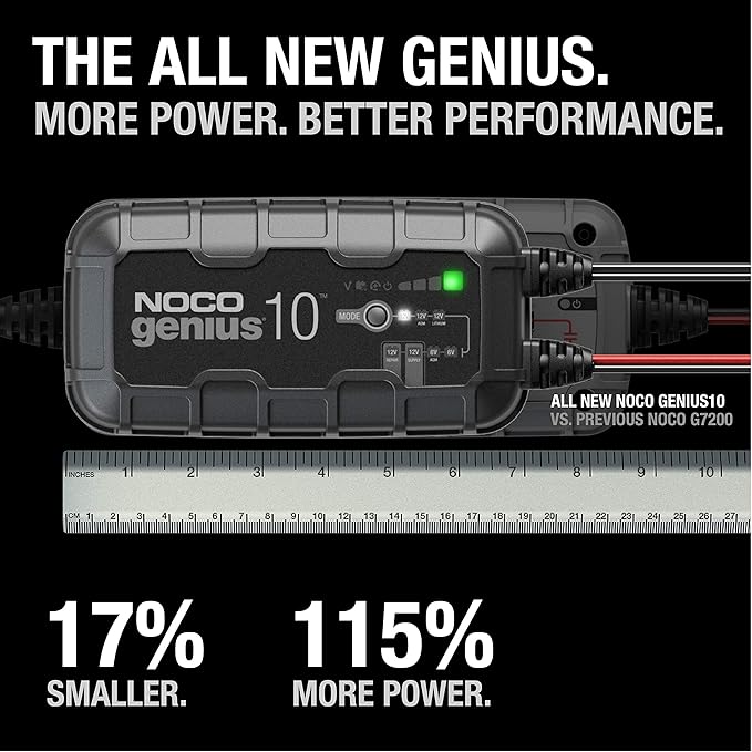 NOCO GENIUS10: 10A 6V/12V Smart Battery Charger – Automatic Maintainer, Trickle Charger & Desulfator with Overcharge Protection & Temperature Compensation – for Lead-Acid & Lithium Batteries