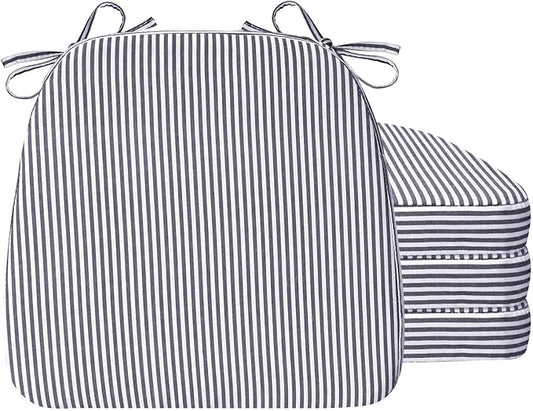 AAAAAcessories D-Shaped Chair Cushions, Featuring Ties and Removable, Machine-Washable Cover, 2'' Thick Seat Pads for Kitchen and Dining Rooms, 17'' x 16'', Set of 4, Pinstripe Dark Gray