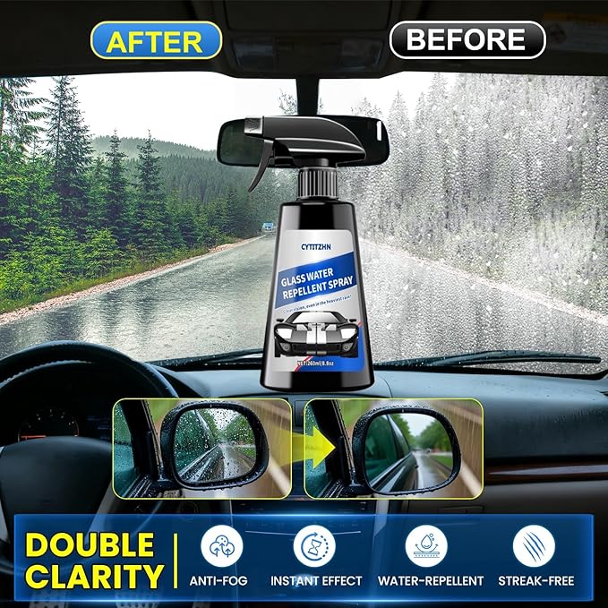 Water Repellent & Anti Fog Spray for Car Windscreen, Windows, Mirrors, Goggles, Helmets - Waterproof Defogger Spray for Automotive Glasses - Pack of 2