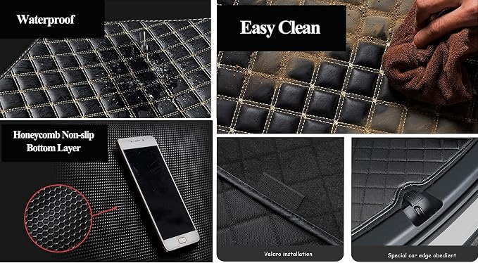 Personalized Leather Car Mats – Add Your Own Text + Photo, Custom Image Printing, Unique Gift-Ready Floor Liners Full Set Fit Most Cars- Beige