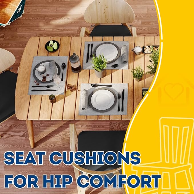 AAAAAcessories D-Shaped Chair Cushions, 2" Thick Dining Chair Pads with Ties and Removable, Machine-Washable Cover, 17" x 16", Set of 2, Black