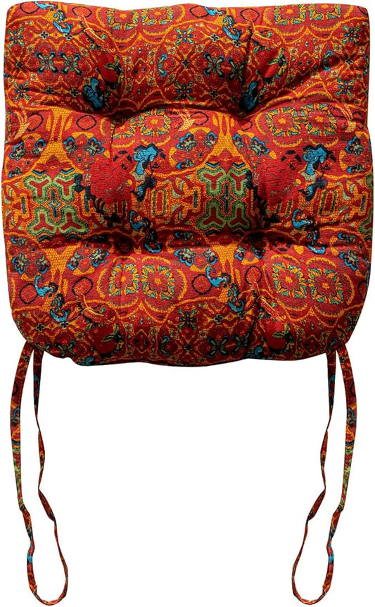 vctops Boho Geometric Chair Cushions with Ties U-Shaped Soft Cozy Cotton Linen Chair Pads Non Slip Seat Cushions for Indoor Dining Room and Kitchen Chairs (Orange,16"x16")