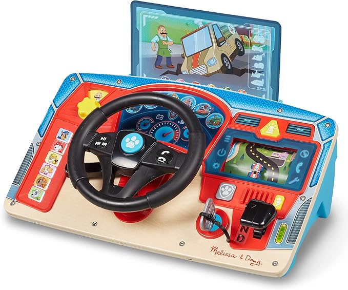 Melissa & Doug PAW Patrol Rescue Mission Wooden Dashboard – Interactive Steering Wheel Toy for Pretend Play Driving, with Lights & Sounds, PAW Patrol Toddler Toys for Kids Ages 3+