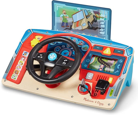 Melissa & Doug PAW Patrol Rescue Mission Wooden Dashboard – Interactive Steering Wheel Toy for Pretend Play Driving, with Lights & Sounds, PAW Patrol Toddler Toys for Kids Ages 3+