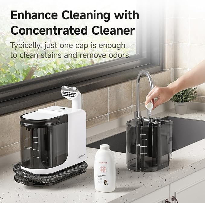 uwant Portable Carpet Cleaner 18Kpa Powerful Suction Carpet Cleaner Machine for Pets, Cars, Furniture with Cleaning Tools& Solution Low Noise Technology Upholstery Cleaner for Home, Rugs, Spot