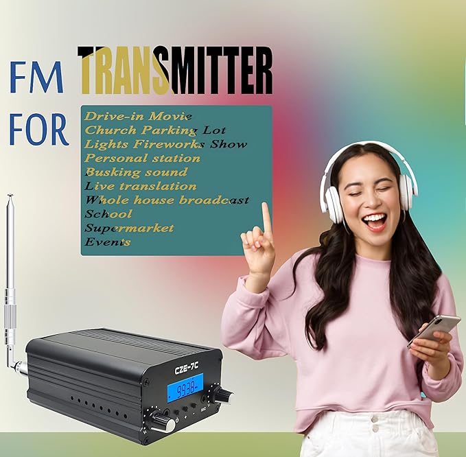 1000 Meters FM Transmitter,7W Long Range Stereo Radio Broadcast Transmitter for Drive-in Church Light Show Supermarket School Car Theater,Conference, Factory Personal Radio