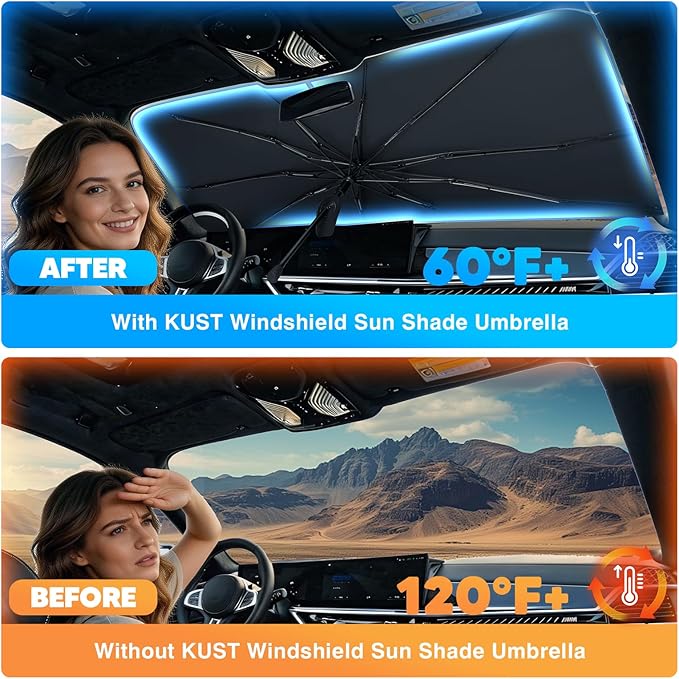 KUST Sun Shade Umbrella for Toyota Camry 2018-2024 | Custom Fit Windshield Sunshade | Foldable Sunshade with Bendable Handle | Blocks Heat & UV Rays Keep Car Cool Sunshield