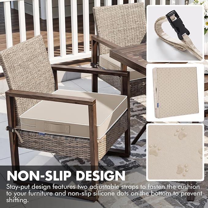 MIULEE Beige 17 x 16 x 2 Outdoor Chair Cushions Waterproof Patio Chair Cushions with Adjustable Straps Set of 2 for Patio Furniture 3-Year Color Fastness Garden Sofa Couch