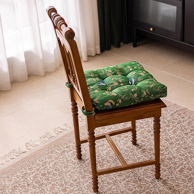 vctops Farmhouse Bird Print Chair Cushions with Ties U-Shaped Soft Comfortable Chair Pads Non Slip Seat Cushions for Indoor Dining Room and Kitchen Chairs(Green,16"x16")